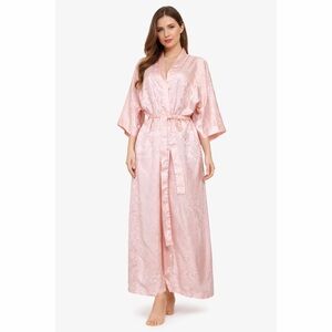 Chandio NY | VTG Blush Pink Jacquard Floral Belted Lingerie Maxi Satin Robe